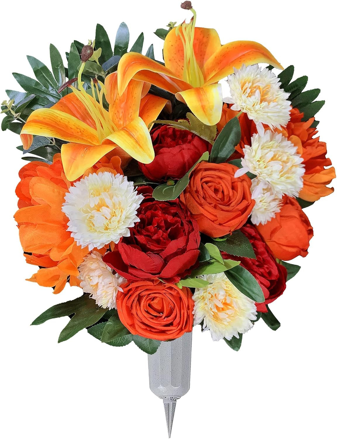 Elegant Artificial Cemetery Flower Arrangement with Vase for Headstone