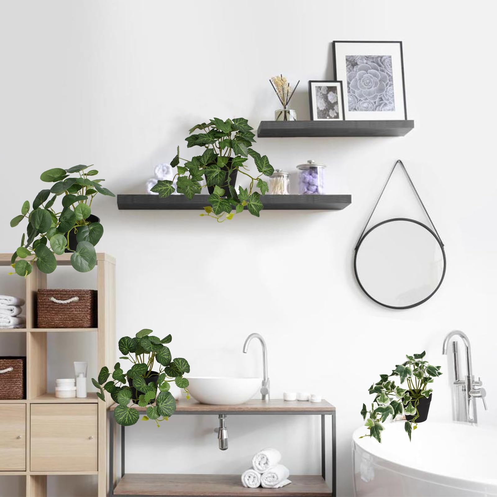 Yoratee Artificial Plants Set of 4 Fake Comosum Potted Plant with Black Pot G…