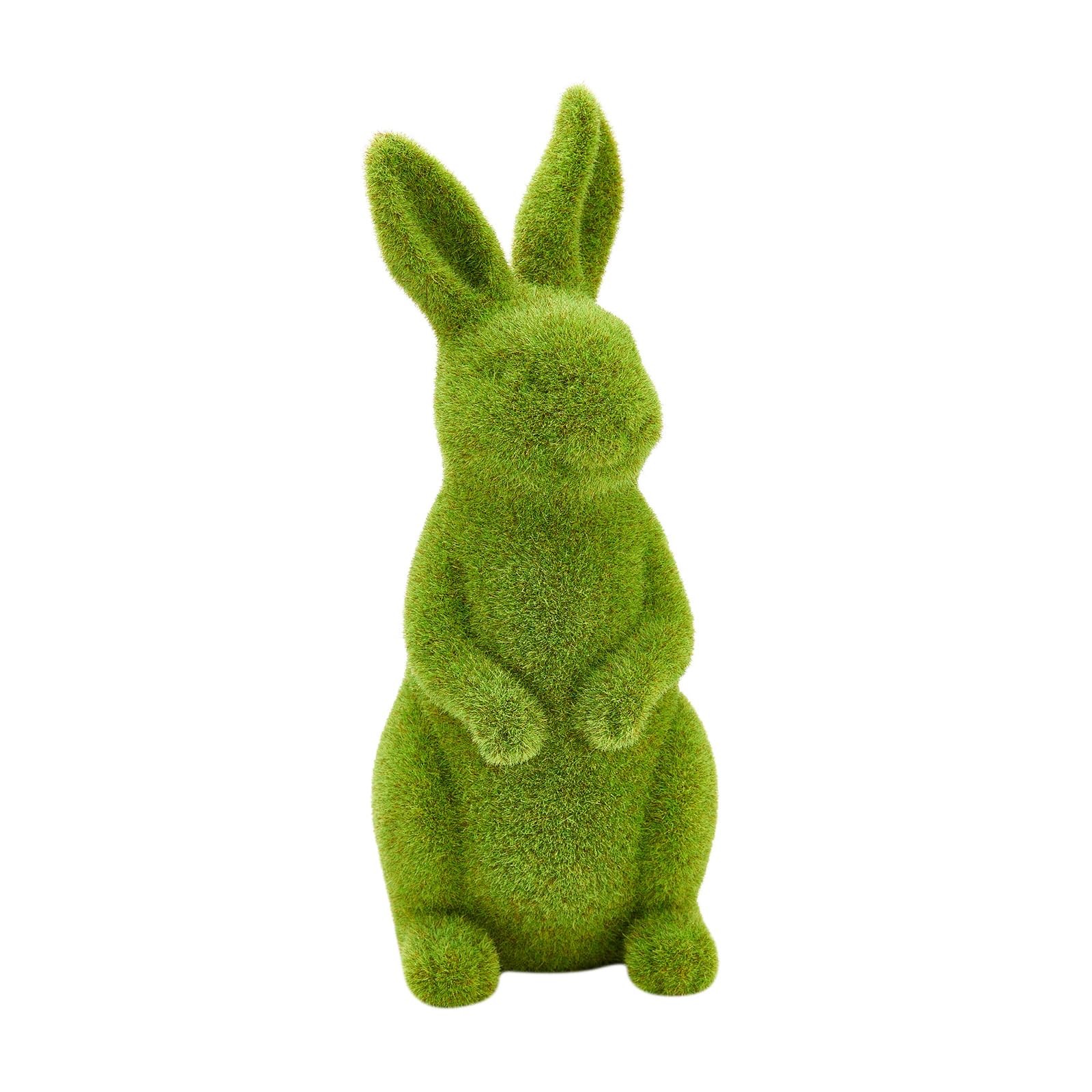 Easter Bunny Decorative Ornament Artificial Green Moss Rabbit 9.5 In Stand