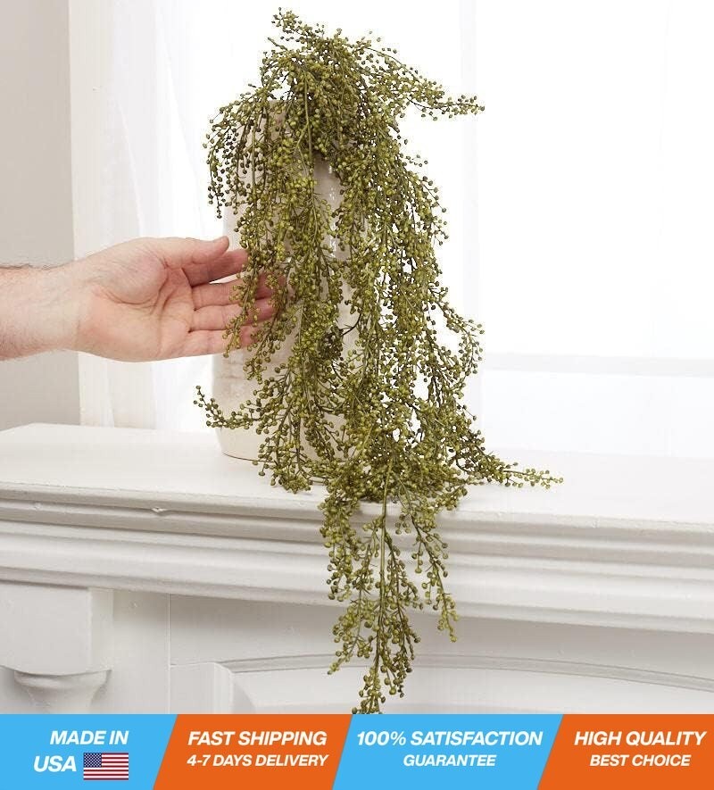 Artificial Hanging Sedum Greenery Bush – 30 Inch Sweet Annie Faux Vine