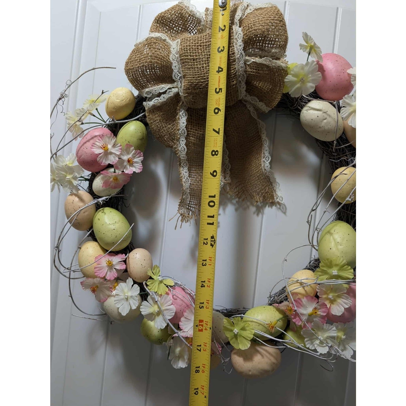 Easter Bunny Eggs Wreath Spring Flowers Vines Door Wall Holiday Decor 18″