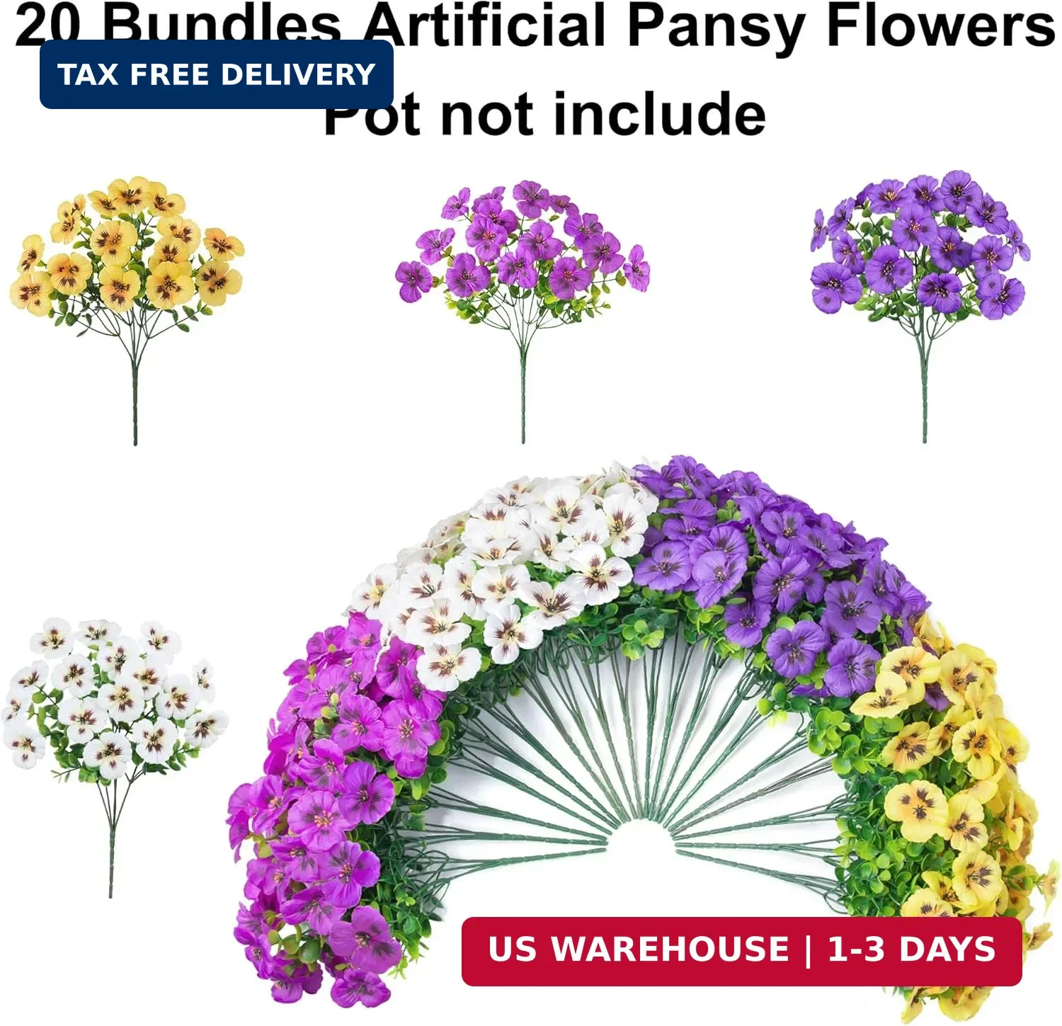 Ivydale 20PCS Artificial Fake Pansy Flowers for Outdoors Spring Sumer Decor, Fau