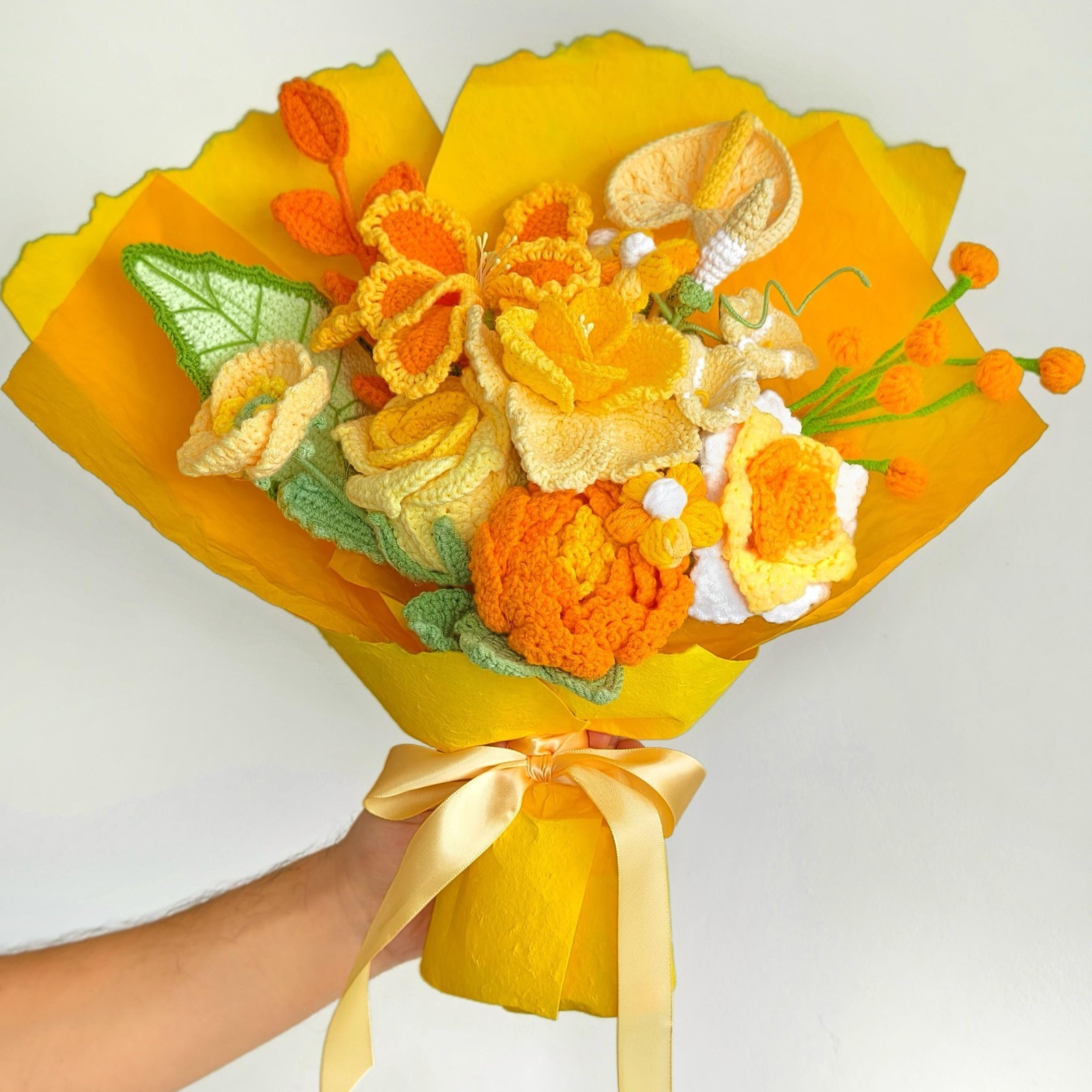 Crochet Flower Bouquet Handmade Yarn Flowers Thank You Birthday Gift