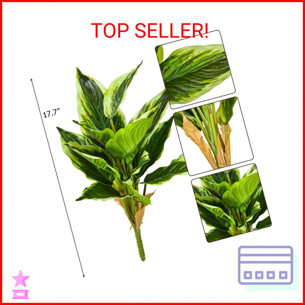 Shirfloral 4Packs Variegated Hosta Artificial Plant 17.7″ Faux Green Dieffenbach