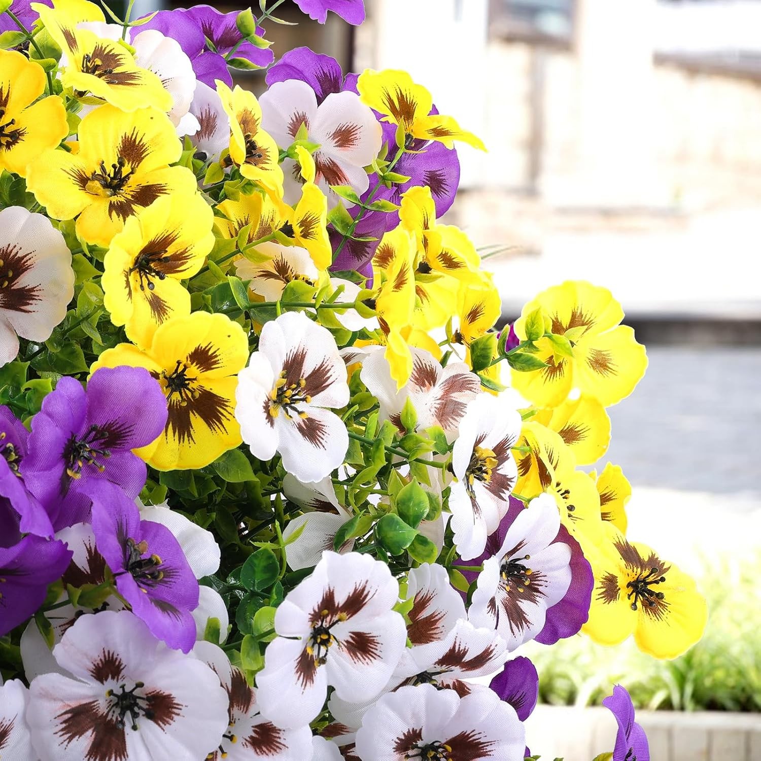 18 Pcs Artificial Fake Pansy Flowers for Outdoor, Faux Silk Pansies Spring