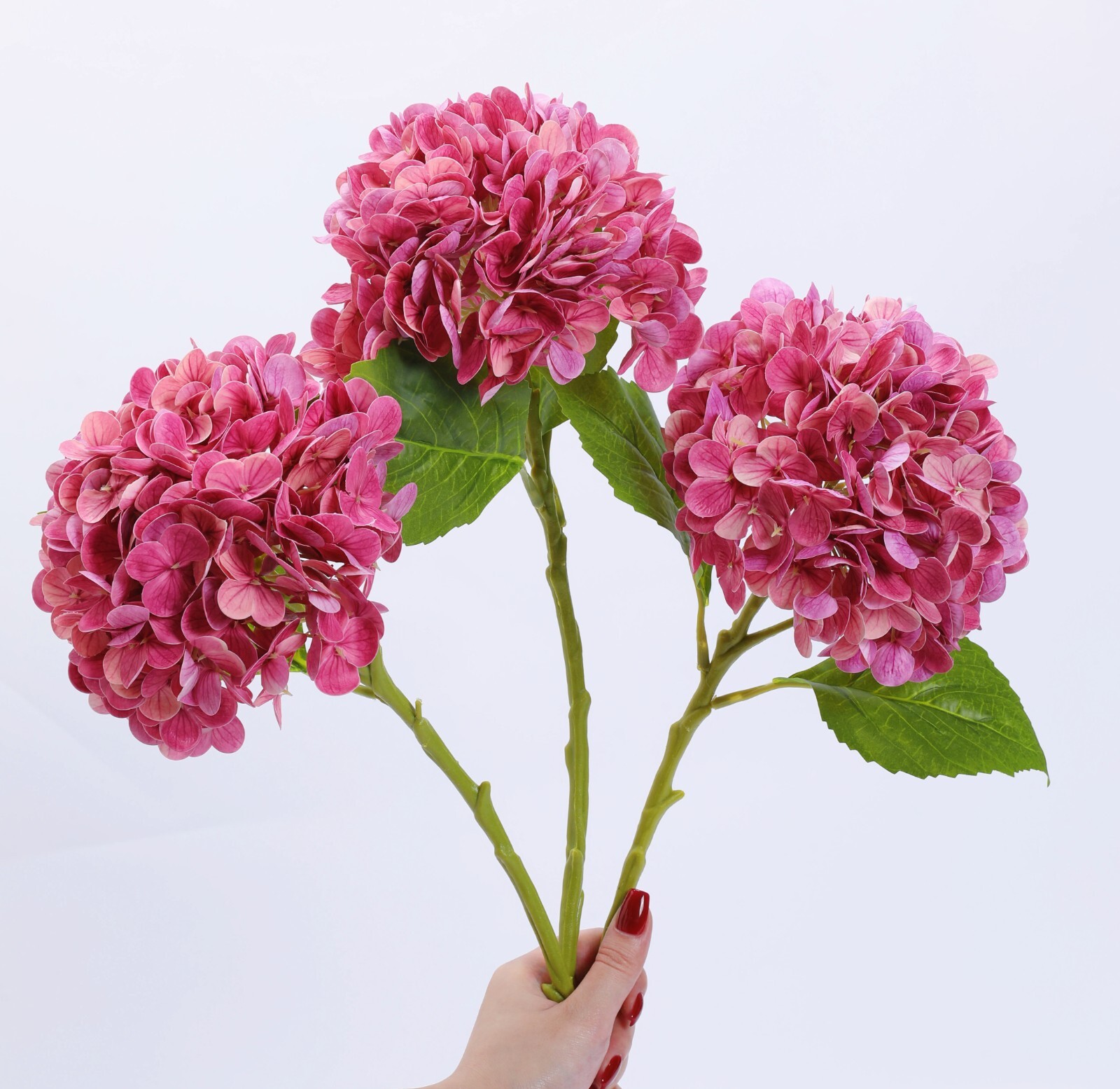 3Pcs Artificial Hydrangea Moisturized Long Stem Fully Blooming Flowers Home Deco