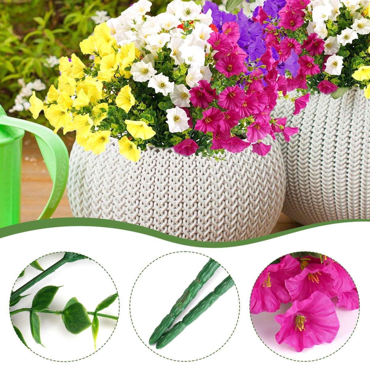 Artificial Fake Flowers Plant for Home Outdoors, 2Pcs Faux Morning Glory Bouquet