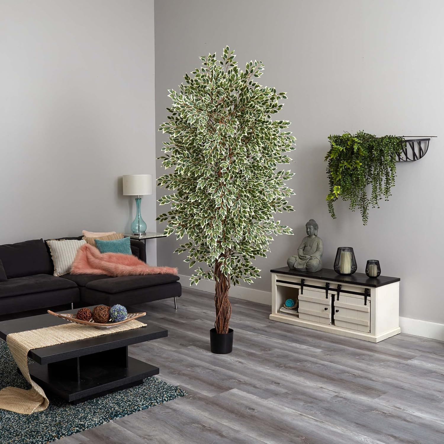 7.5Ft Variegated Mini Ficus Tree – Lifelike Indoor Plant for Home Decor