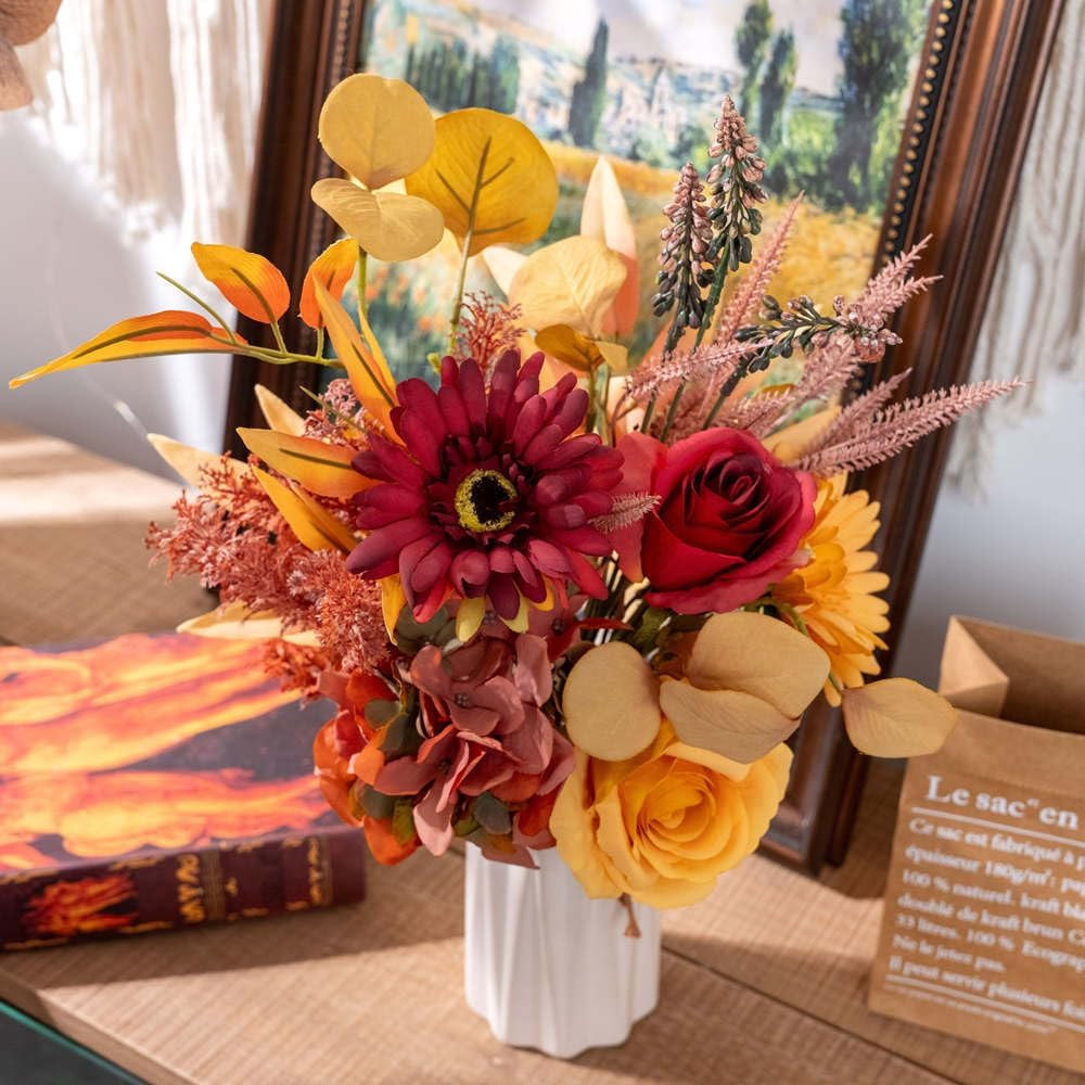 Autumn Red Silk Flower Arrangement for Wedding Bouquets Table Centerpieces Decor