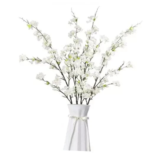 4Pcs Artificial Cherry Blossom Flowers 43 Inch Long Stem Cherry Blossom White