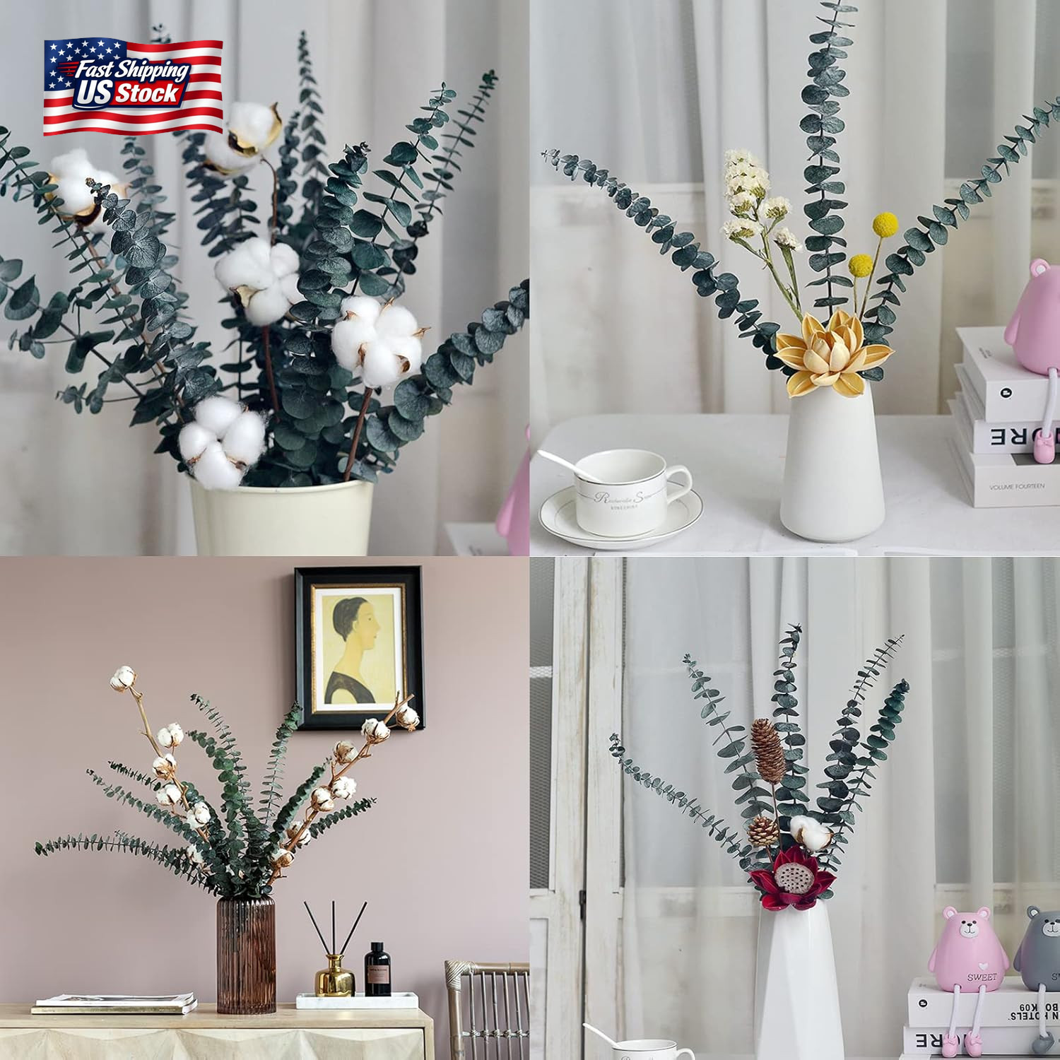 Eucalyptus for Shower 10 Pcs Hanging Dried Eucalyptu Stems 17″ Real Eucalyptus B
