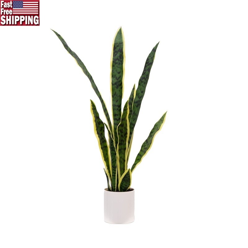 30 Inch Artificial Snake Plant W/ Vanilla Planter Indoor Office Home Decor New