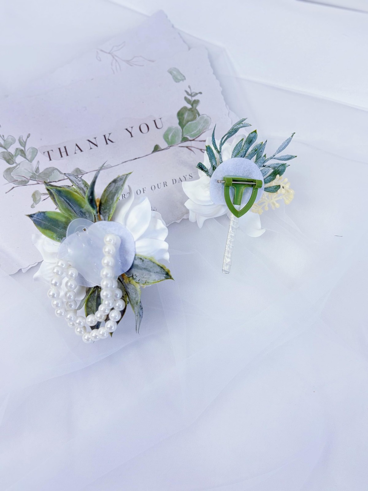 White Corsage And Boutonniere Set Wedding Flower Accessories Prom Suit Decor