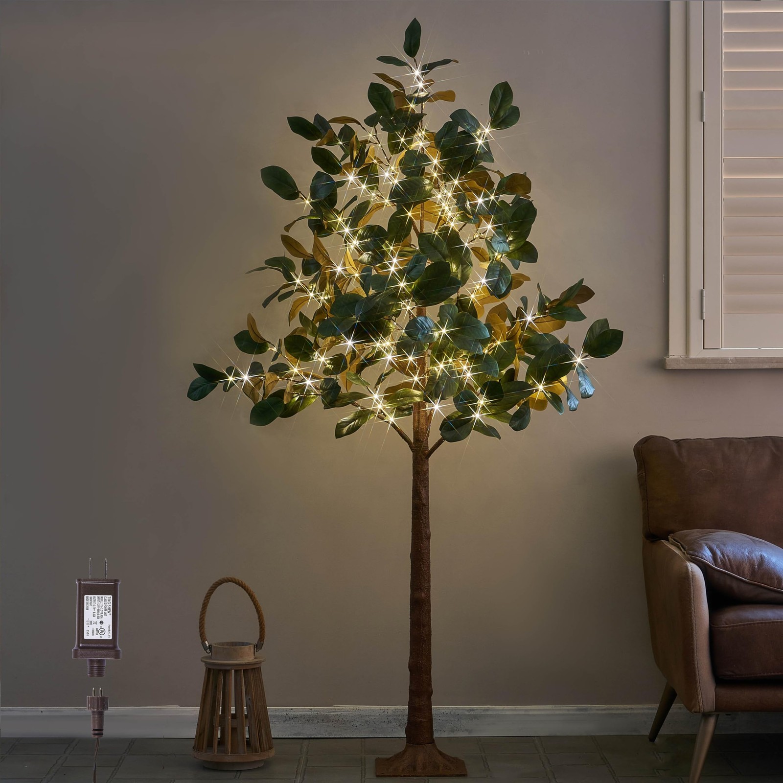 Lighted Magnolia Tree 6FT 280 LED Fairy Lights, Faux Plant Tree with Lights f…