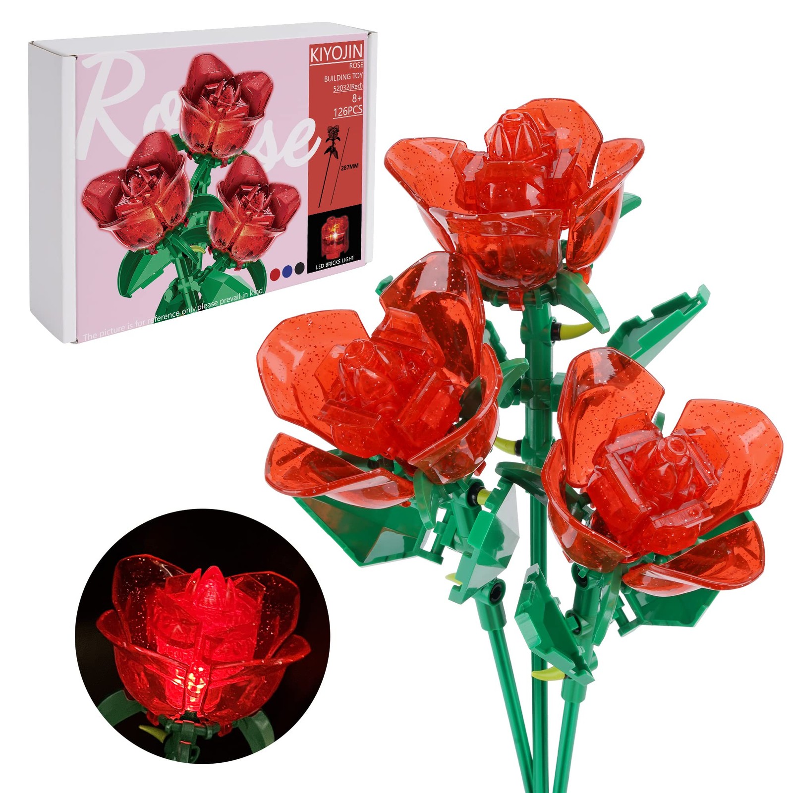 Rose Flower Bouquet Building Set with Lights,Artificial Plant Cute Botanical …