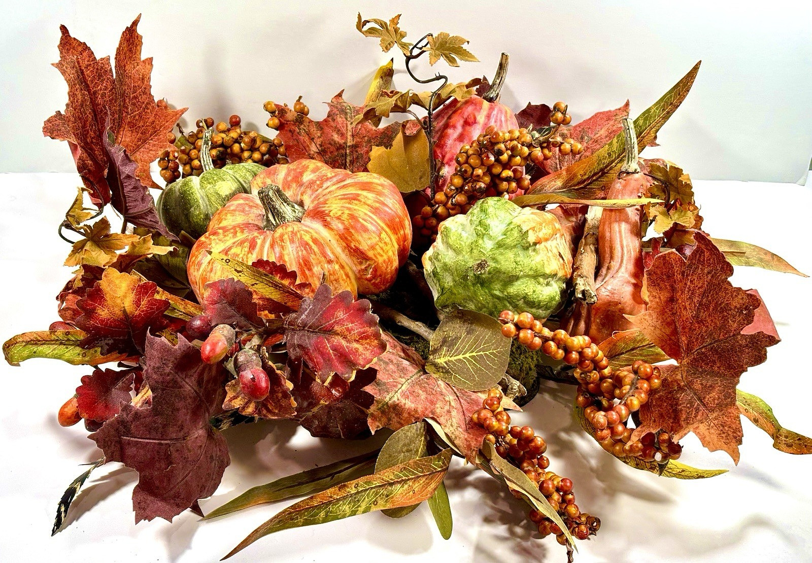 Thanksgiving/Fall Leaves Gourd Centerpiece w/ Twigs Oval Arrangement 19”