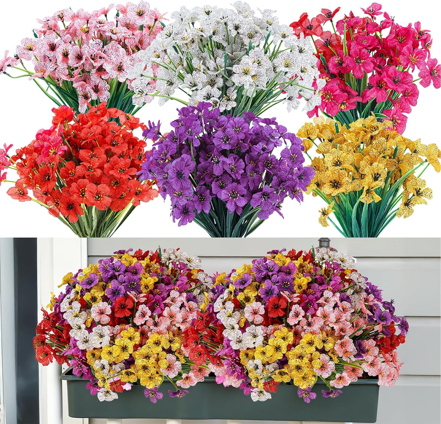 24 Bundles Artificial Flowers for Outdoor Indoor Garden Home Decoration