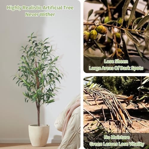 Artificial Olive Tree, 4FT Tall Faux Olive Trees 48in Outdoor Fake Potted Sil…