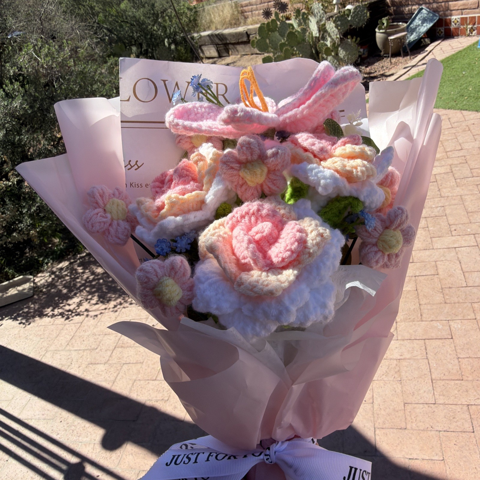Crochet Flower Bouquet Assorted Pink Yellow Flowers Gift Mothers Day Wedding