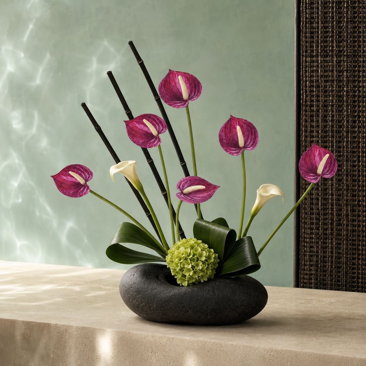 Plum Real Touch Artificial Anthurium Stems, Set of 6, 11 Inch