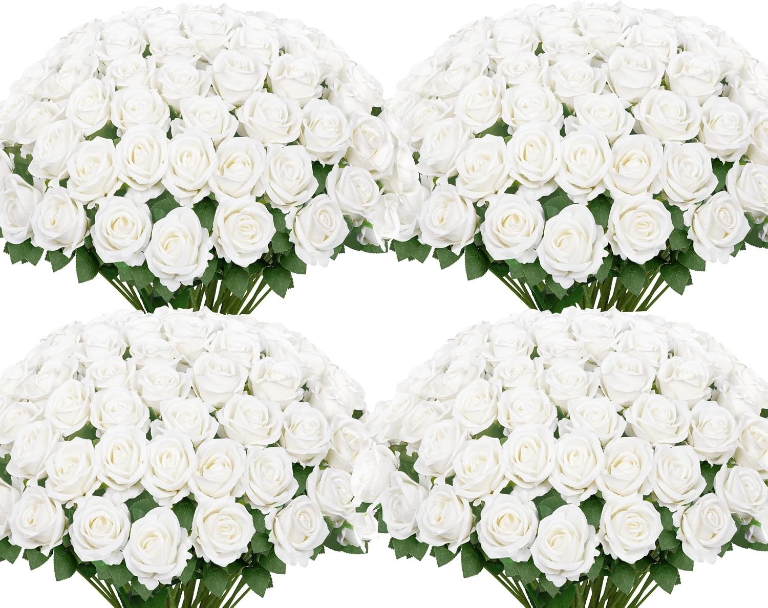 100 Pcs Velvet Silk Fake Roses – Long Stem White Flowers for Weddings & Decor