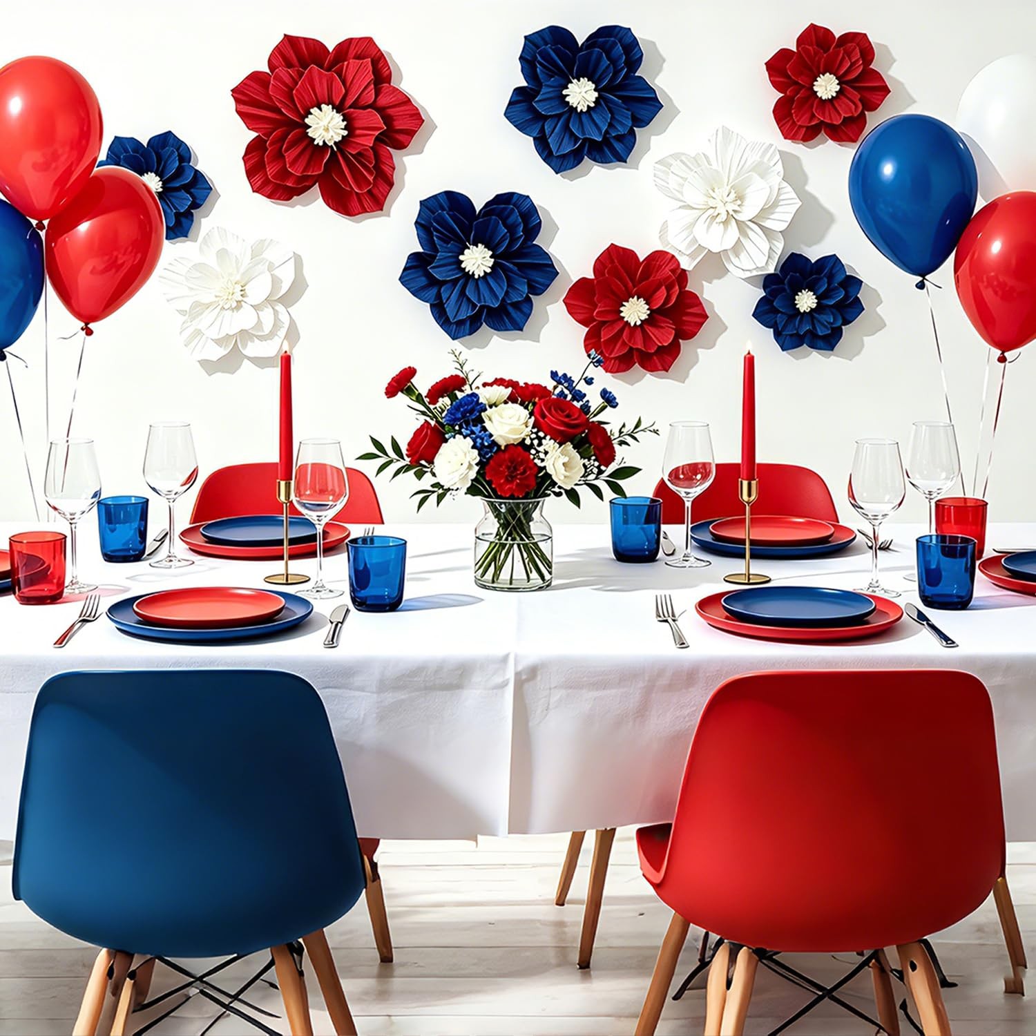 Red Blue White Flowers Artificial 3D Wall Décor Aamerican 250th Anniversary D…