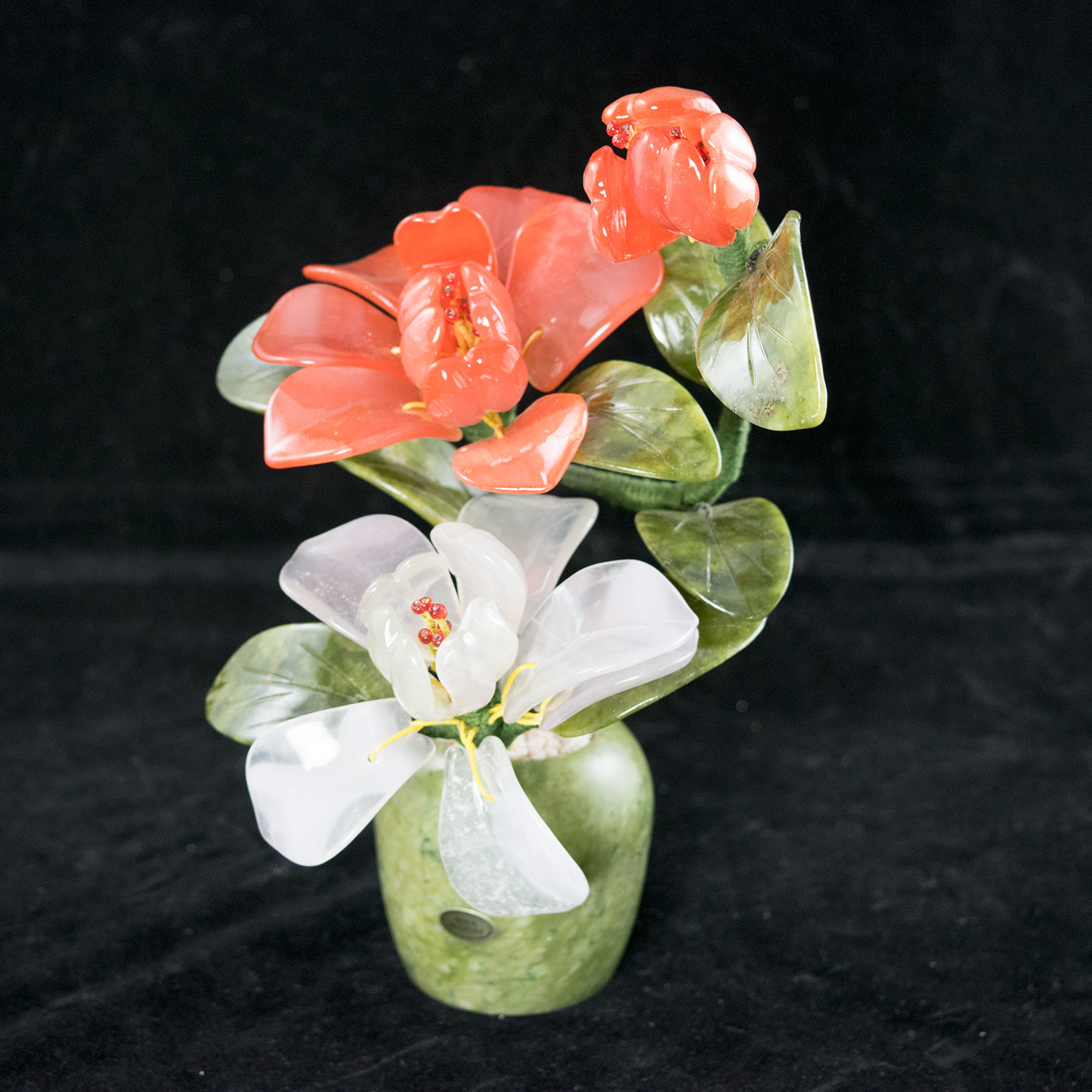 Vintage Chinese Carved Semi Precious Stone Flowers Bonsai Tree # 3948