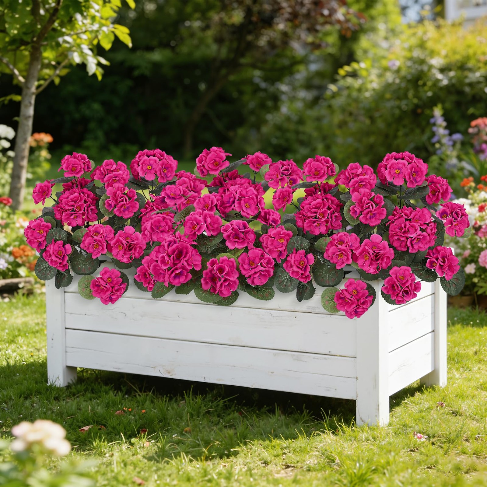 Ouddy Decor Artificial Geranium Flowers for Outdoors, Fake Silk Flowers UV Re…