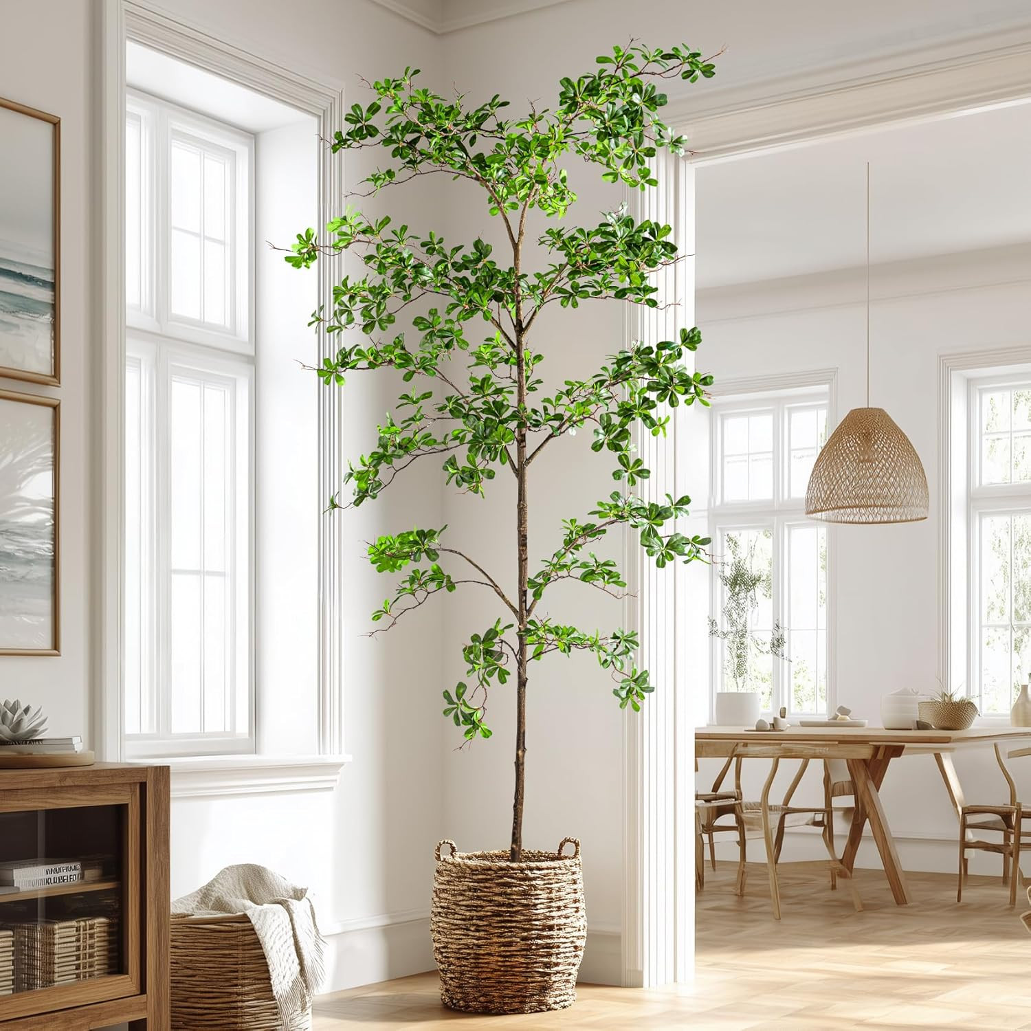 8Ft Faux Black Olive Tree – Realistic Indoor Decor with Natural Wood Trunk