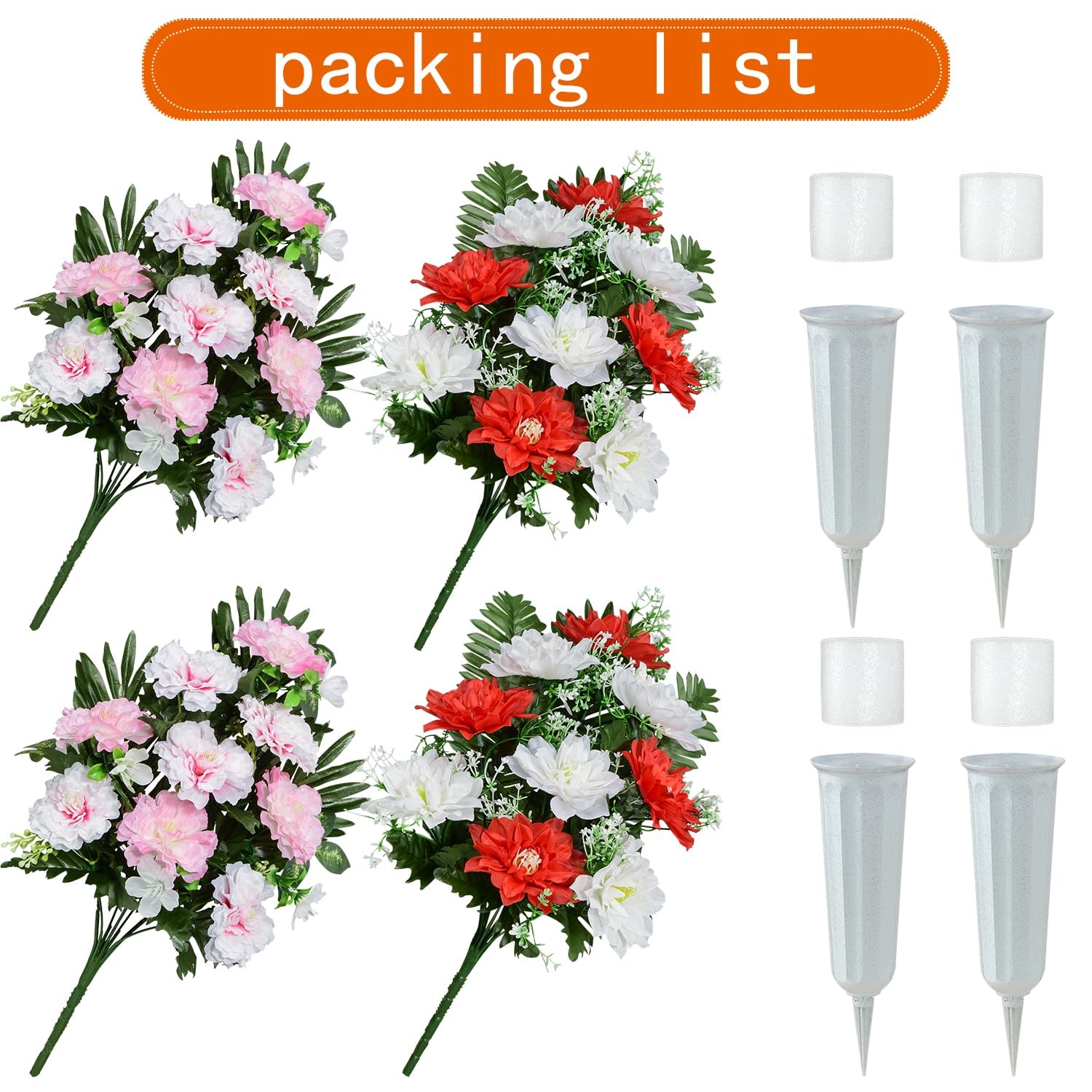 Artificial Cemetery Flowers, Spring Memorial Bouquet with Vase, Outdoor Grave…