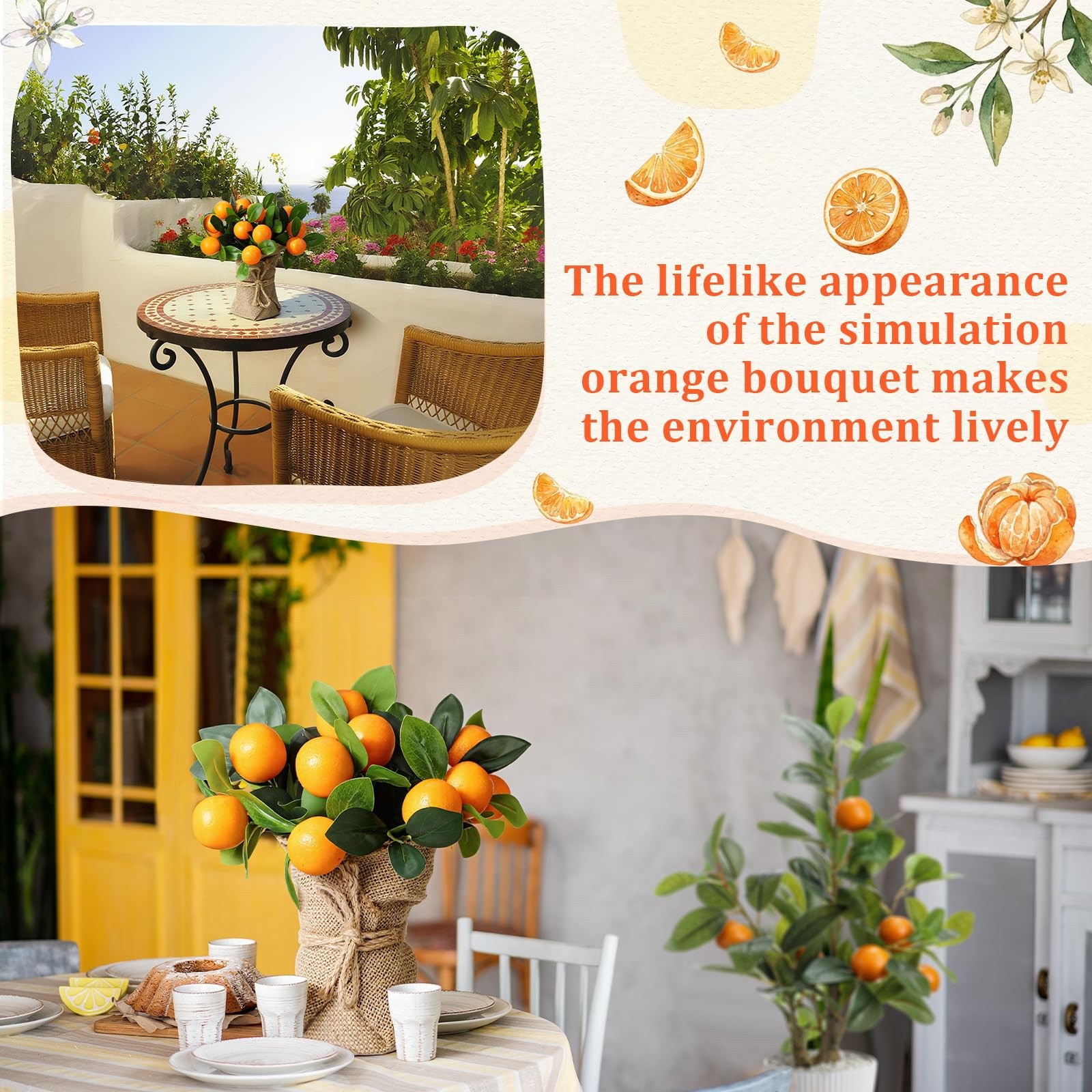 2 PK Artificial Orange Potted Plants 9.45 Inch Fake Tree Realistic Fruit Pot