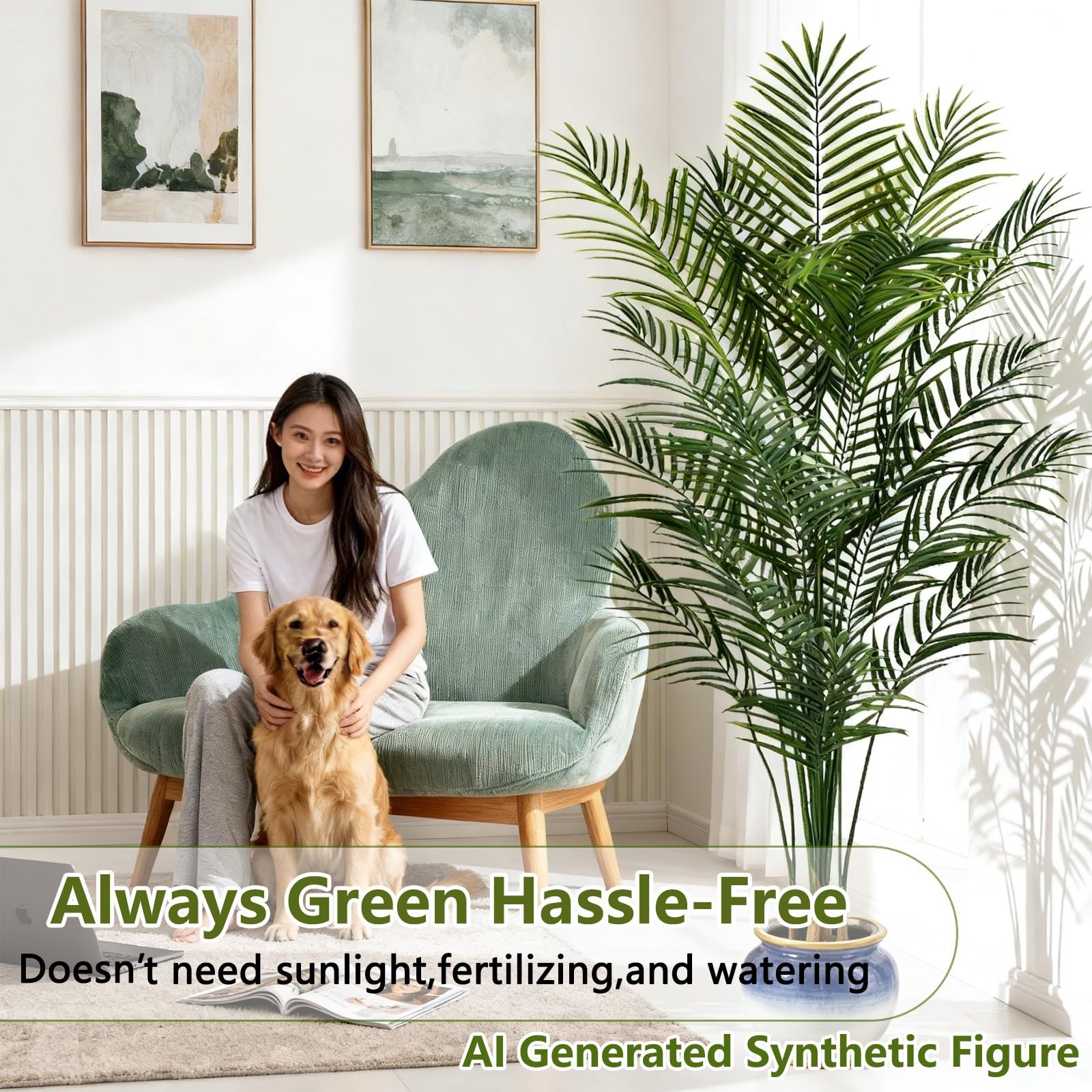 6ft Artificial Palm Tree Indoor, Large Fake Tropical Areca Palm with 18 Trunk…