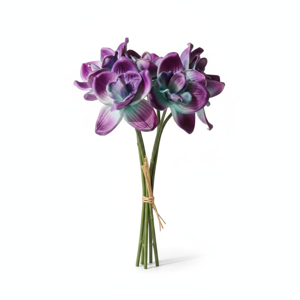 Artificial Purple Teal Orchids 5 Stems Faux Flowers Tropical Decor Wedding Craft