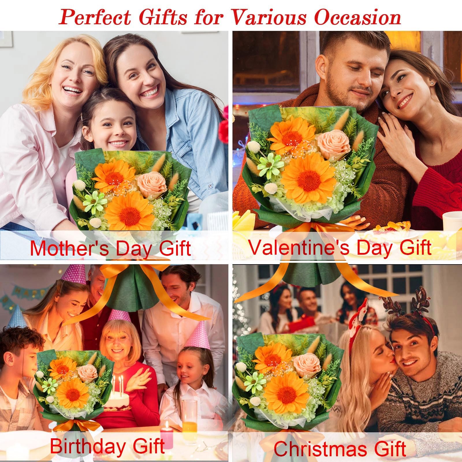 Preserved Sunflower Bouquet Green Forever Flowers Gift Box Women Anniversary