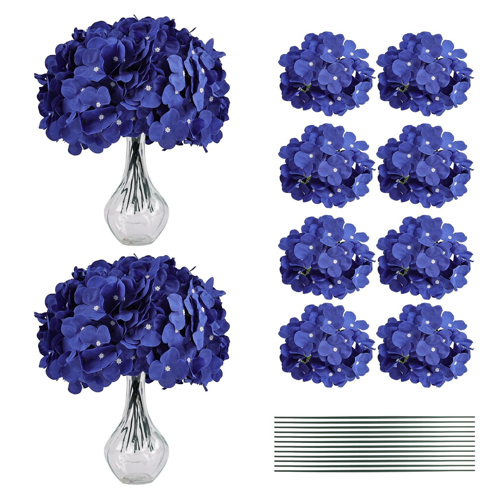 10pcs Hydrangea Artificial Flowers Bulk Heads with Stems Fade-Resistant Reusa…