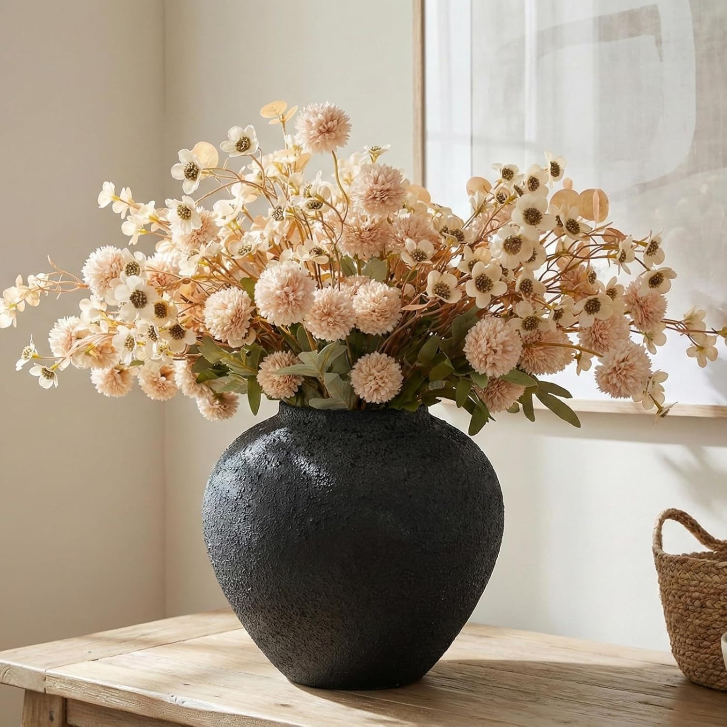 Beige Silk Flower Arrangements Home Decor, Large Floral Centerpieces for Tables,