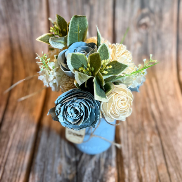 Sola Wood Floral Arrangement 16oz Mason Jar Personalized Custom Baby Shower Gift