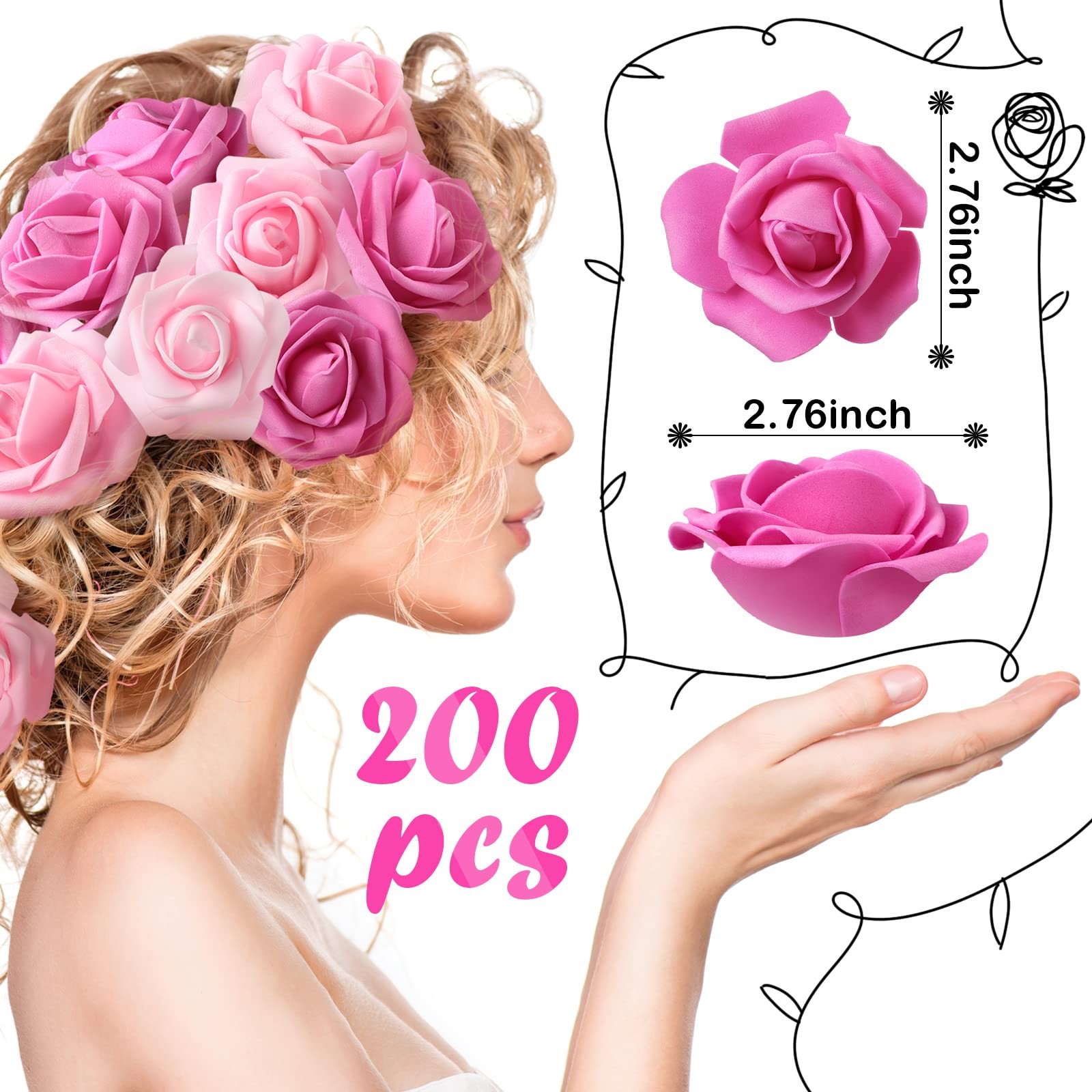 200 Pcs Artificial Rose Flower Heads Bulk Fake Foam Roses Mini Faux Flower fo…