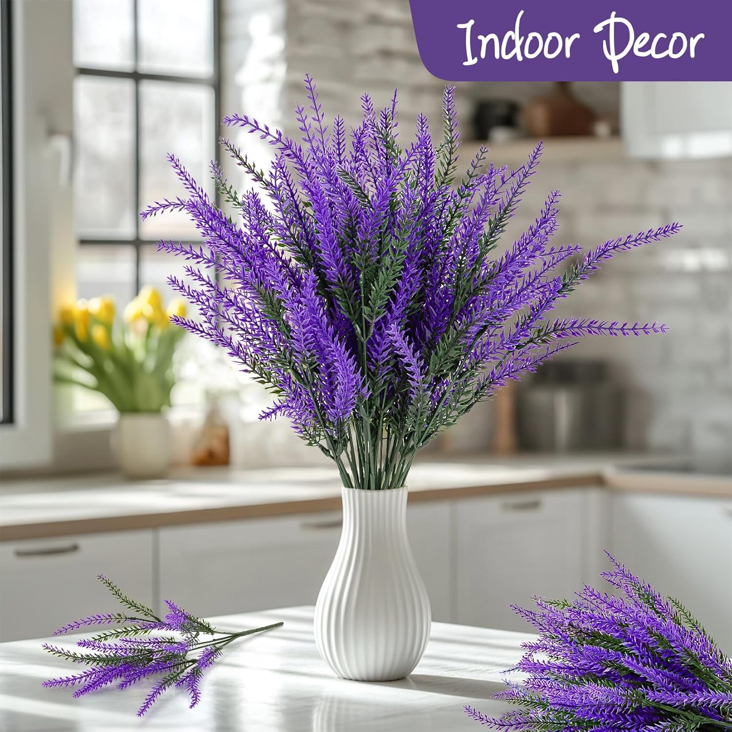 RAINFLOW Artificial Lavender Flowers – 8 Pcs Faux Lavender Plant Artificial Fake