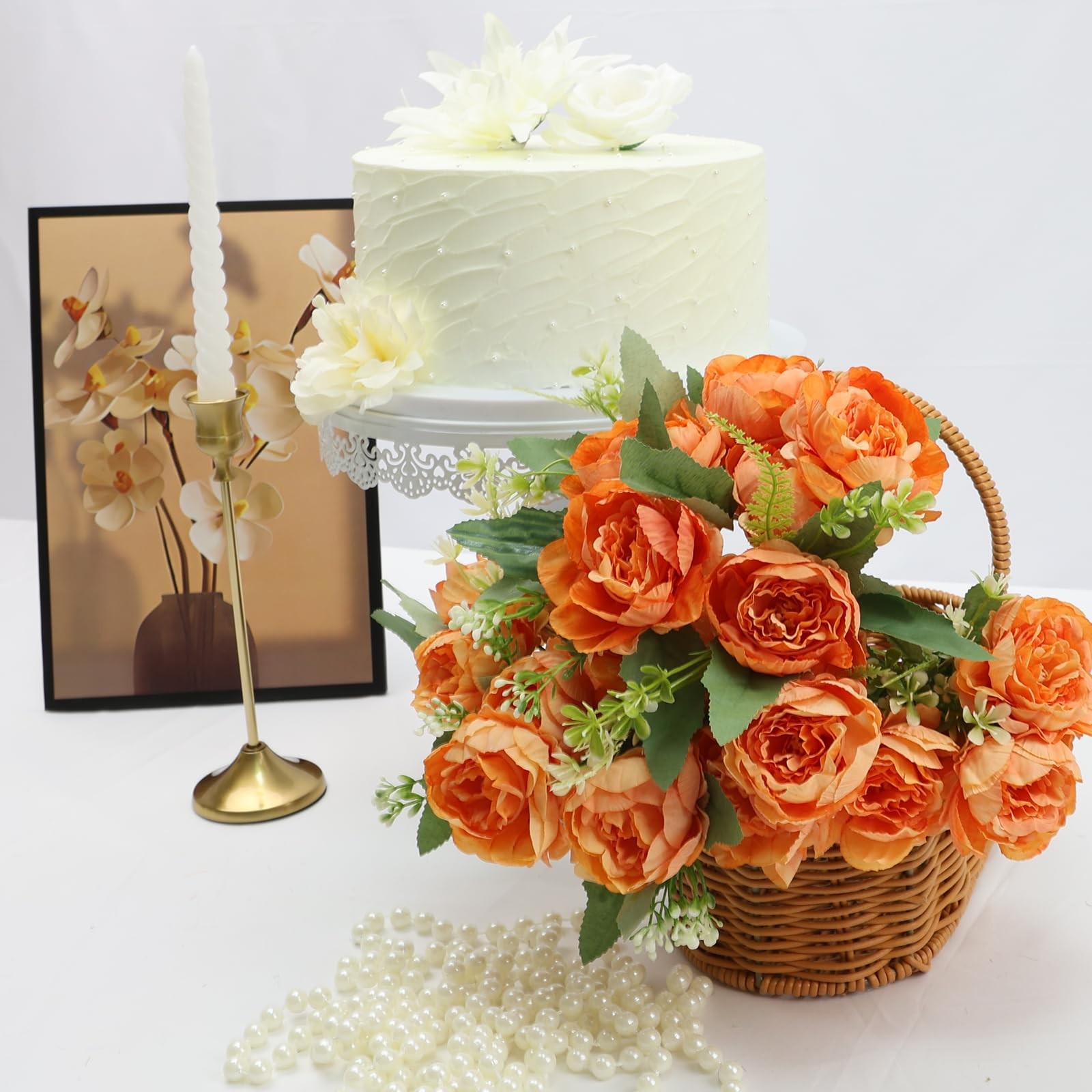 12 PCS Fall Orange Artificial Peonies Flowers Bouquet Centerpiece Table Decor
