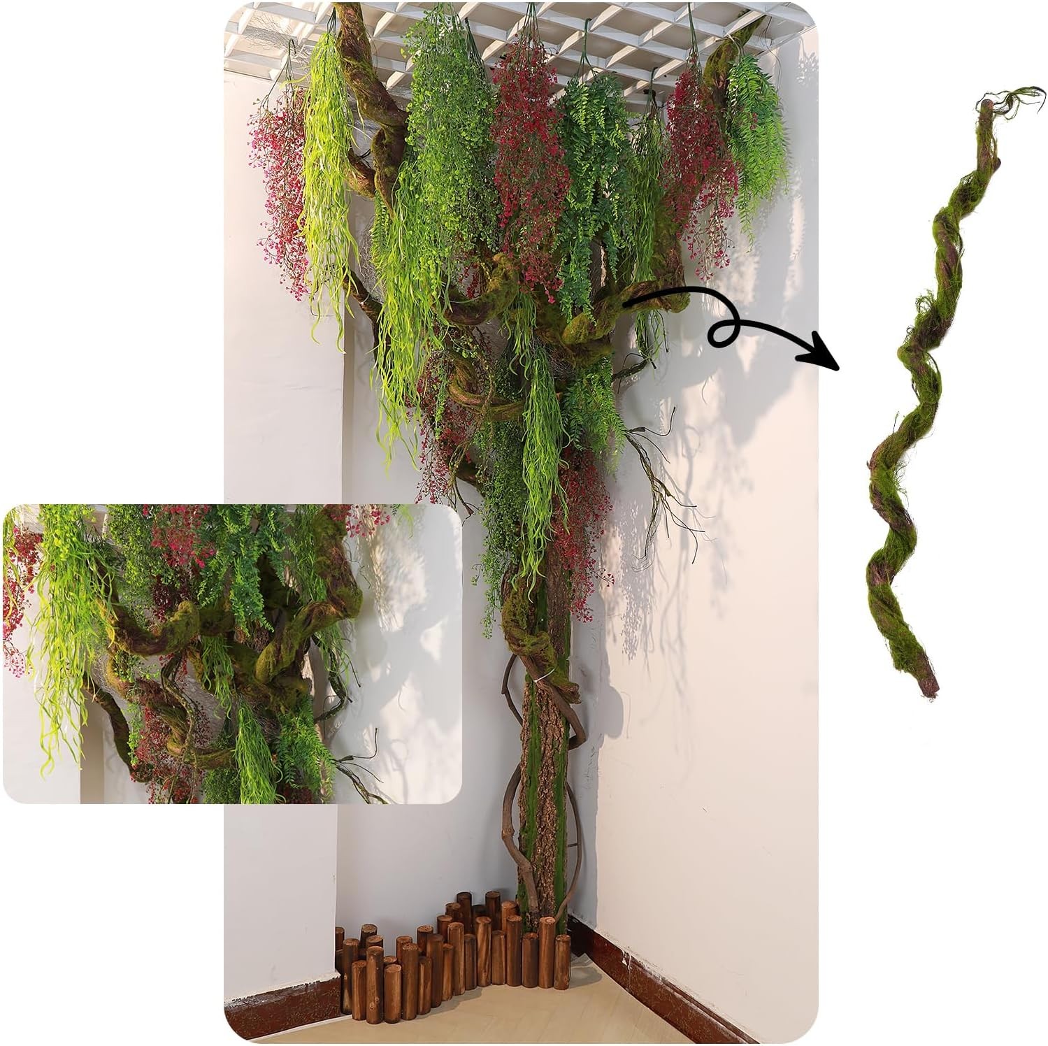 190cm/74.8inch Flax Silk Big Bendable Artificial Tree Trunk Fake Tree Twigs