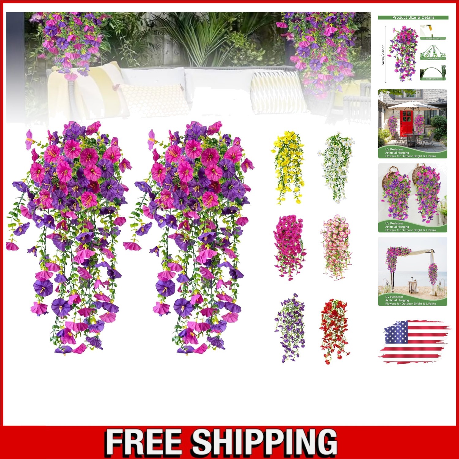 Vibrant Purple & Fuchsia Morning Glory Trailing Vines – Indoor/Outdoor Elegance