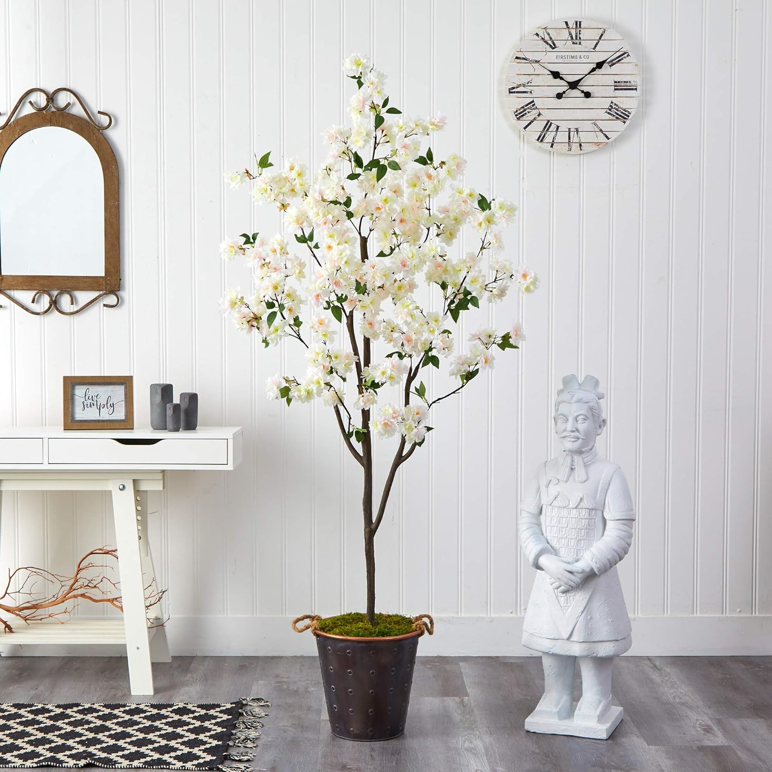 6Ft Cherry Blossom Artificial Tree in Stylish Metal Pail with Rope