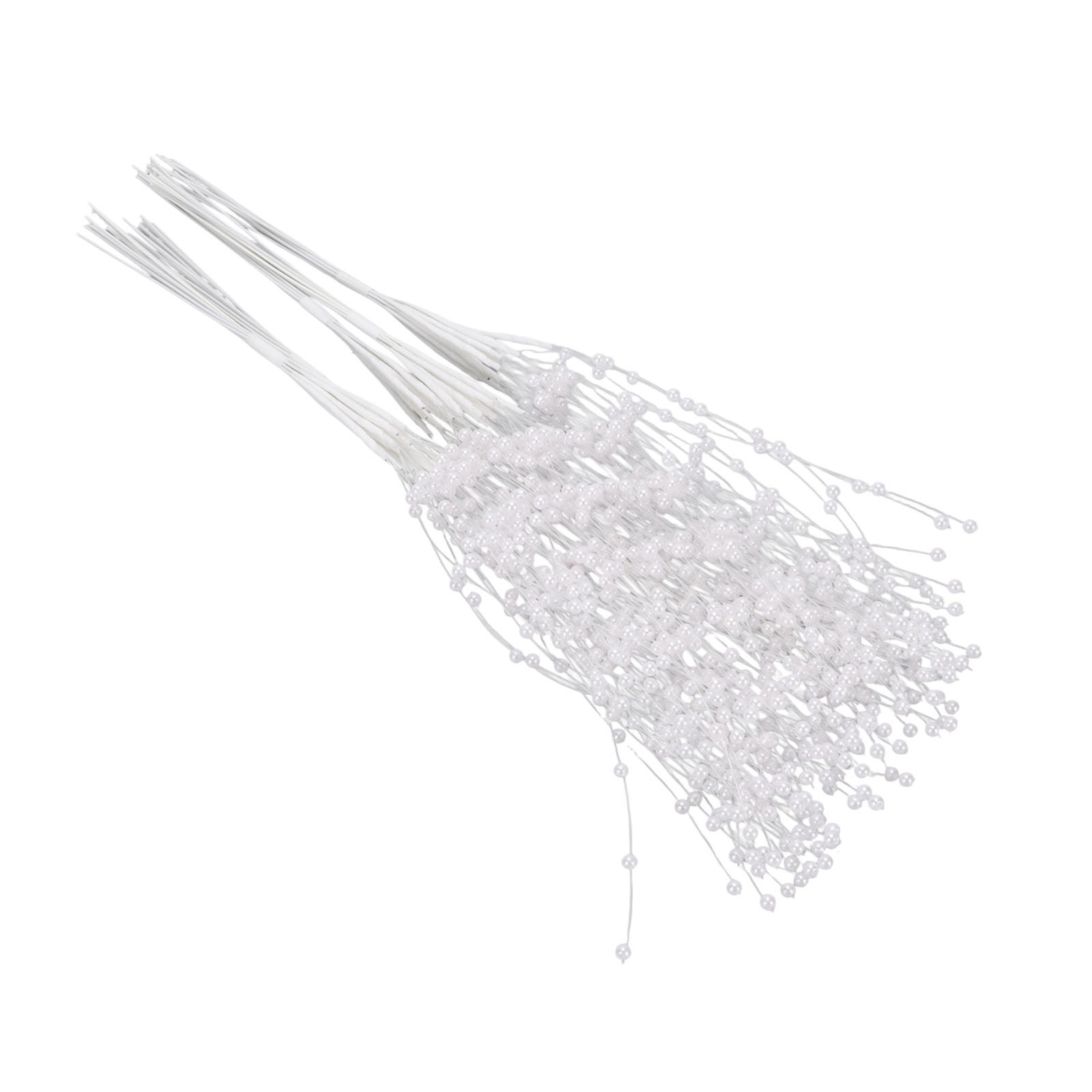 White 50PCS Pearl Beaded Stems 4mm Bead String Garland Floral Picks Flexible BT0