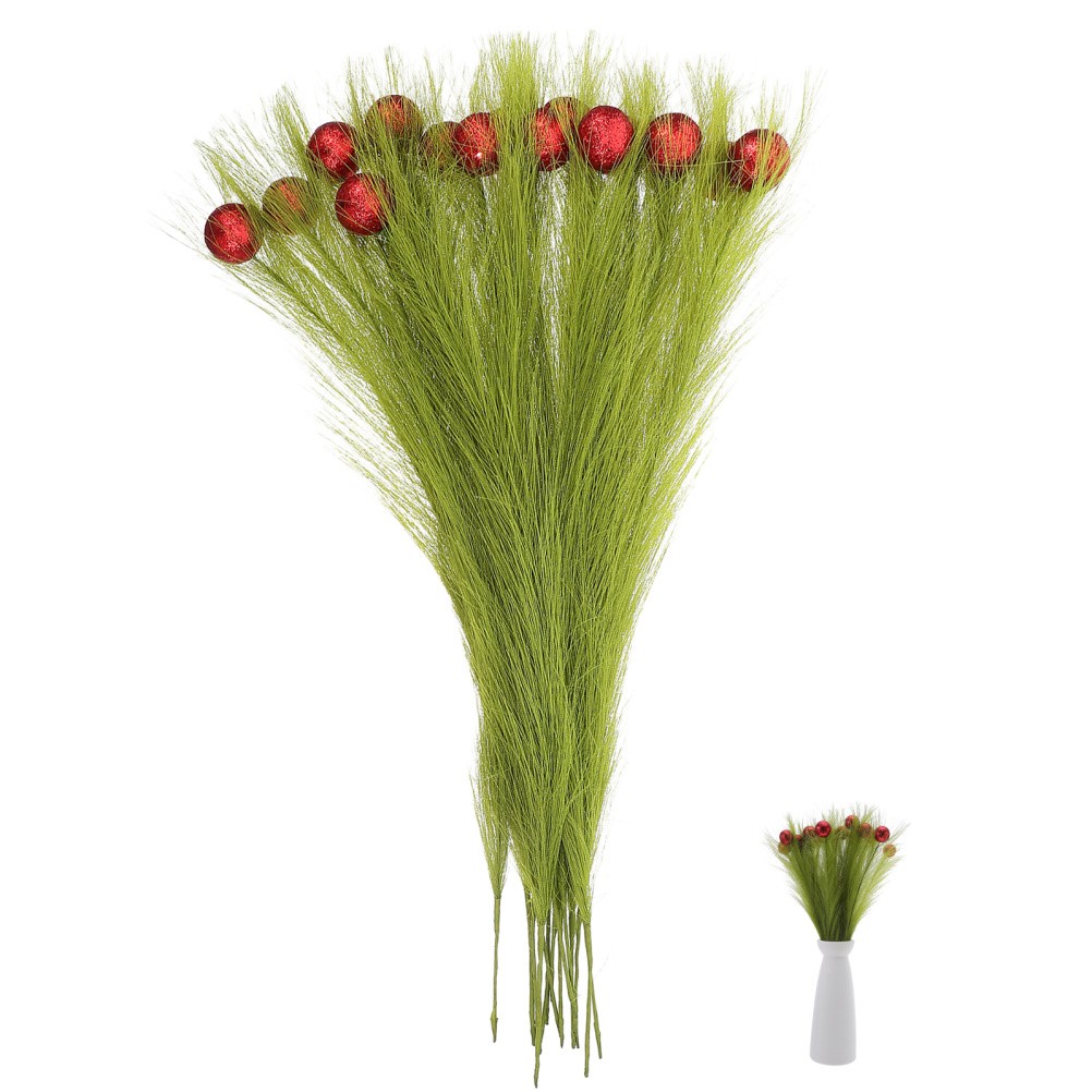 16 Pcs Small Pampas Grass Decor Faux Artificial Plant Green Reeds