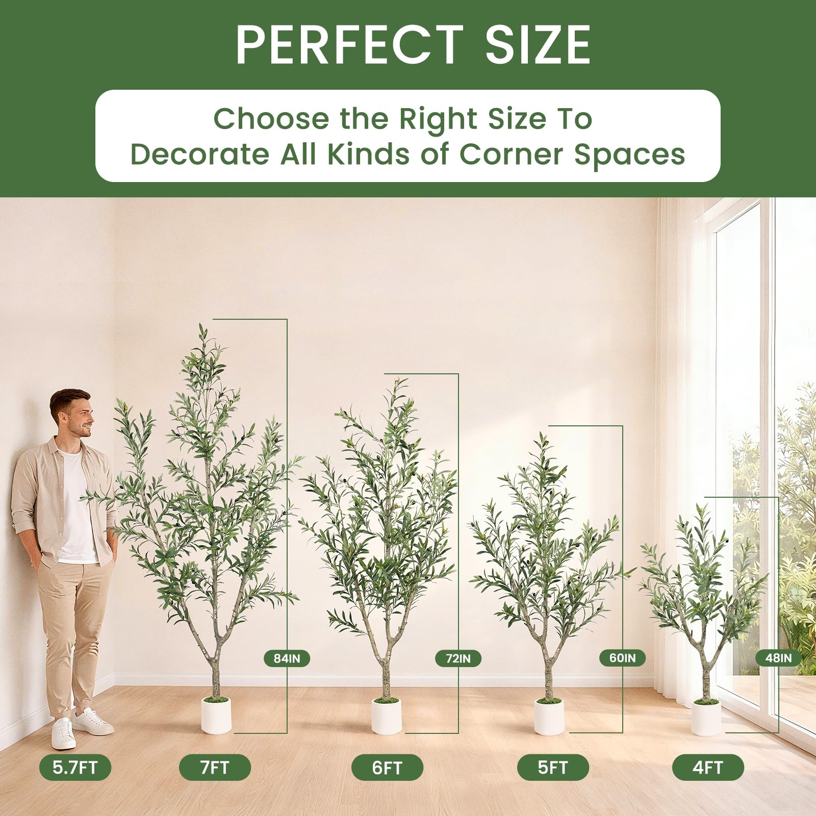 Faux Olive Tree 7ft Tall 1Pack with White Planter for Home Decor