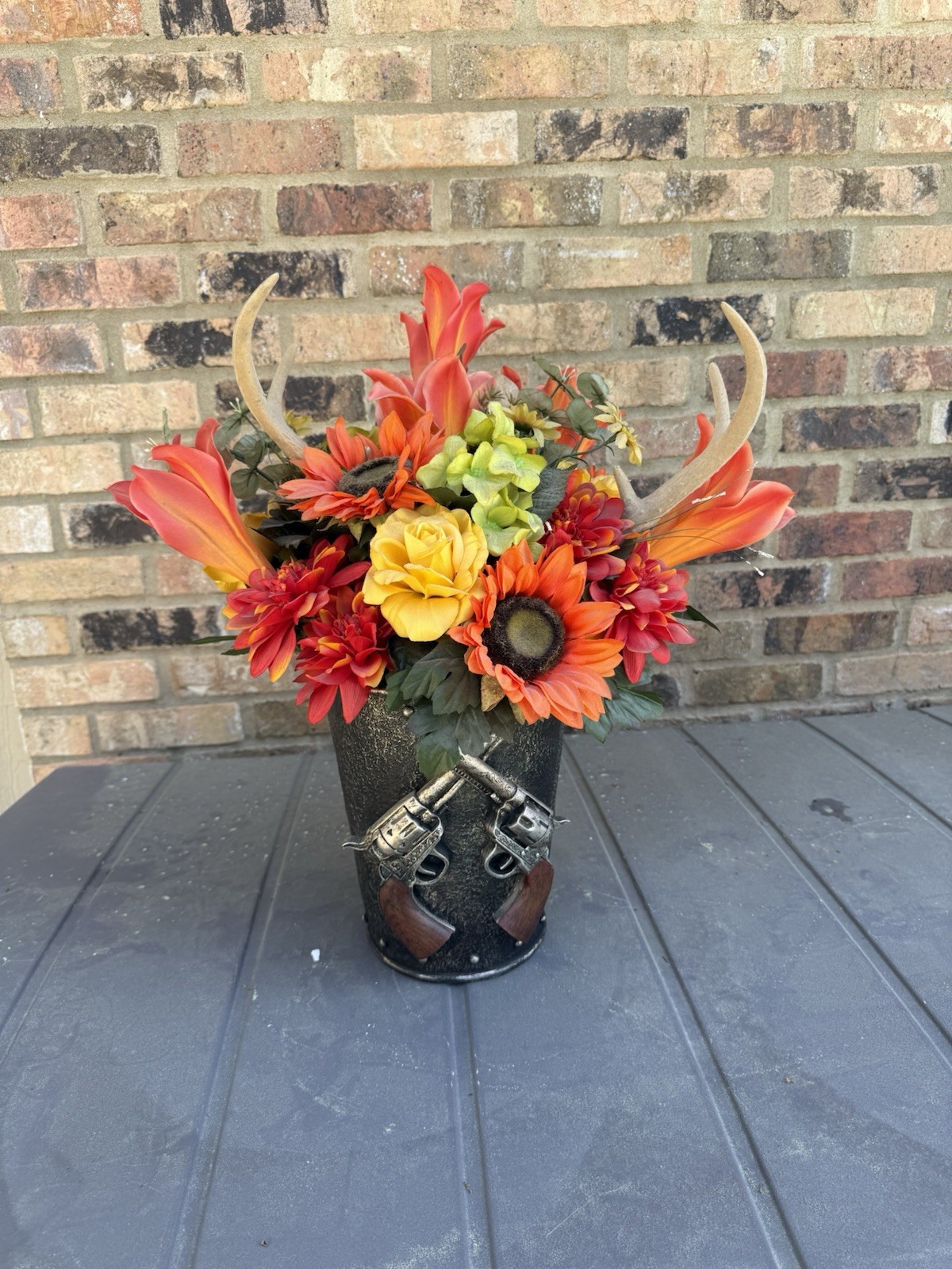 Artificial Plant Floral Arrangement Distressed Ceramic Planter Home Decor Fall