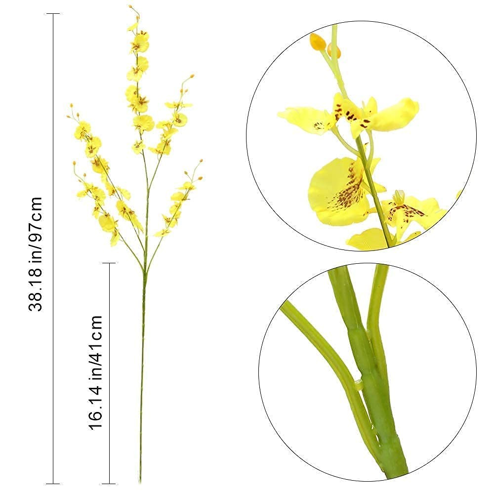 Kisflower 12Pcs Yellow Artificial Orchids Flowers, Dried Silk Orchids, Fake O…
