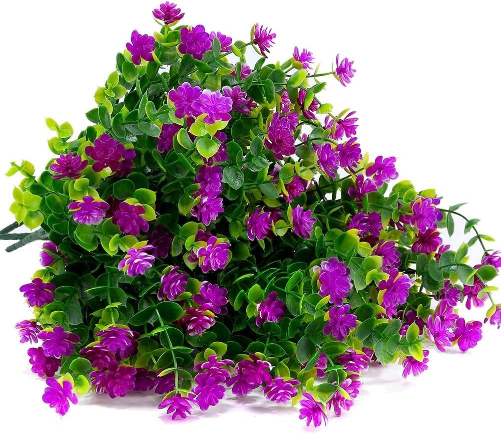 8 Bundles Outdoor Artificial Fake Flowers No Fade UV Resistant Faux Plastic P…