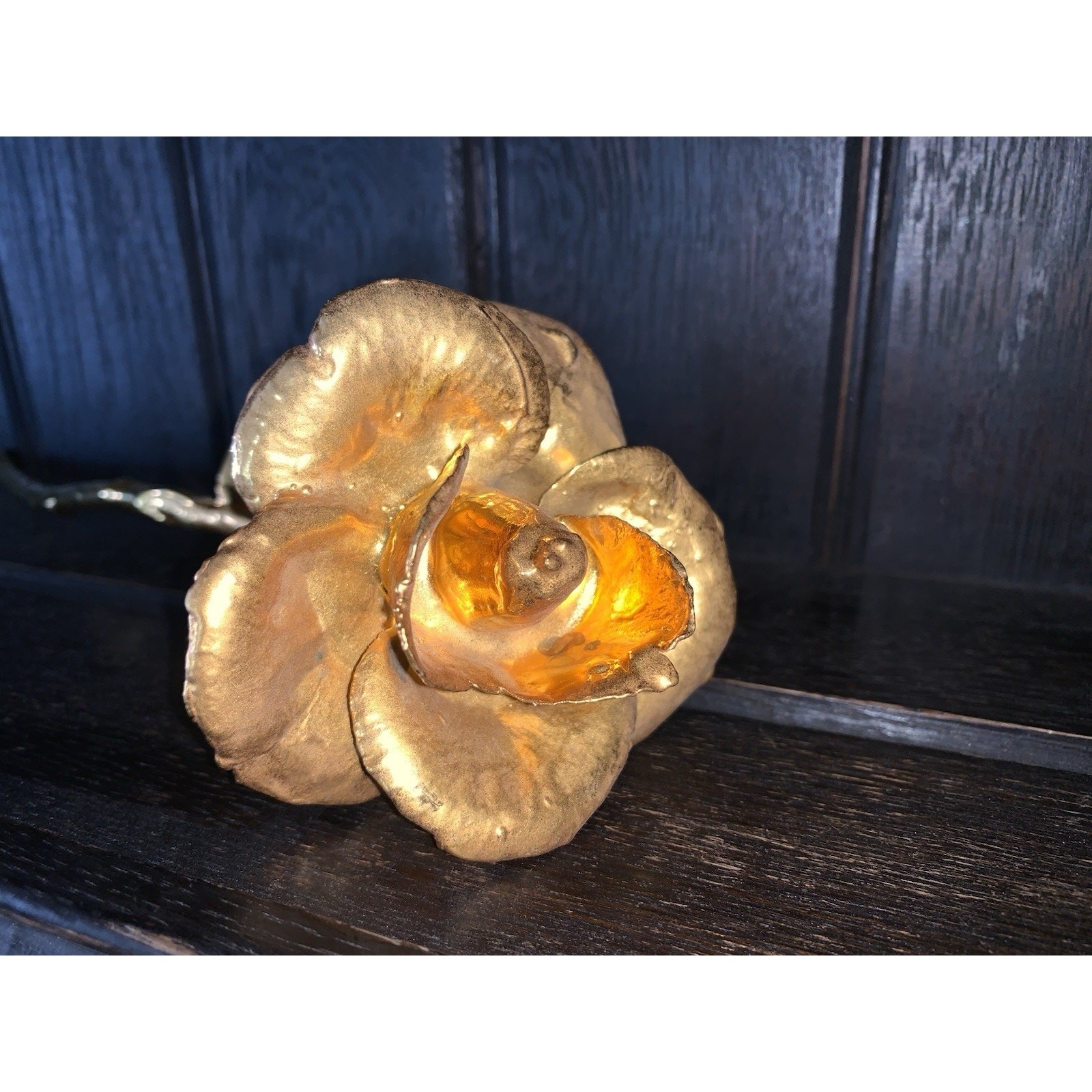 24kt Gold Long Stem Tall Gold Dipped Rose In Great Condition 12” X 4” X 3”